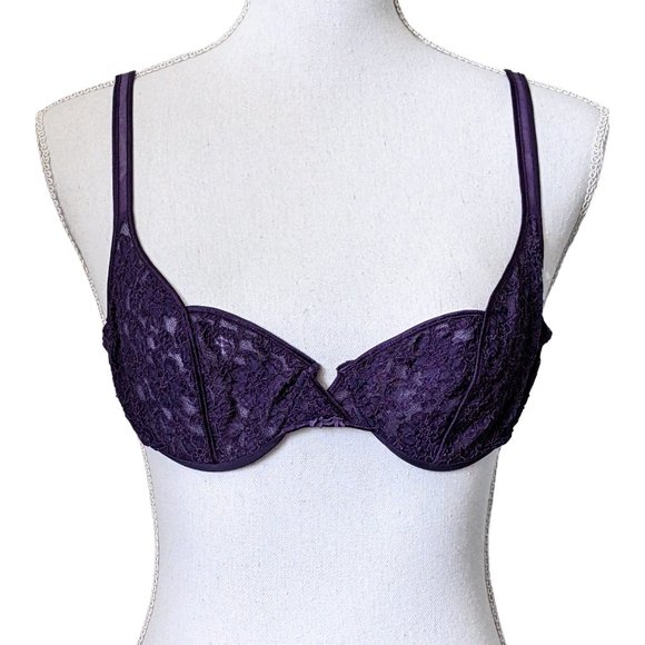 Dior Other - Vintage Christian Dior Intimates Purple Lace Underwire Balconette Bra 36B